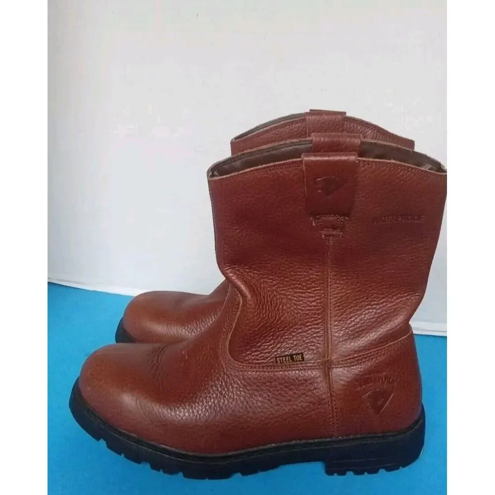 Survivors Mens Brown‎ Leather Steel Toe Waterproof Pull On Work Boots Wellington